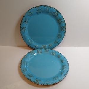 Melamine Salad Plates Lot Of 2 Nicole Miller Turquoise embossed Sea Shore